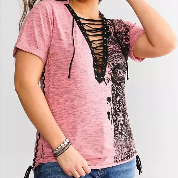 Affliction Tops - AFFLICTION Destroy LA Lace-up T-Shirt Sz. S